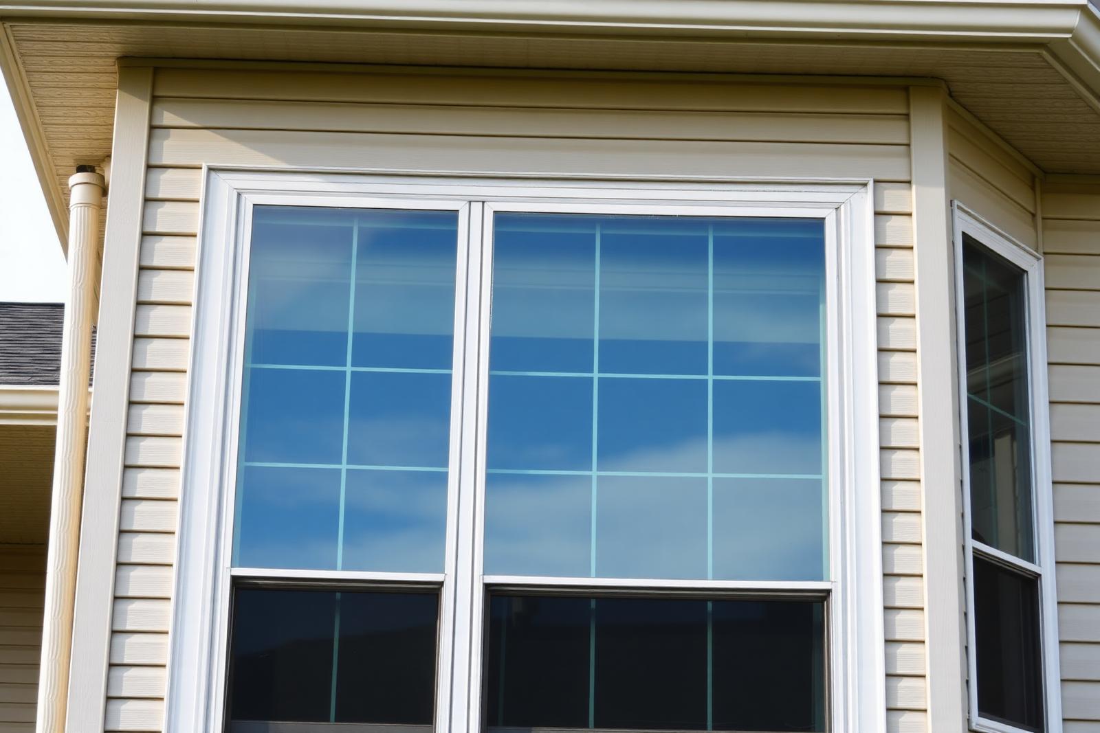 Professional window cleaner washing exterior windows of a Hudsonville Michigan home with a water-fed pole